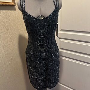 Theia Midnight Beaded Mini Dress